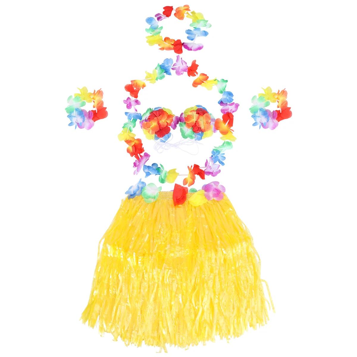 하와이안 훌라 댄스 소품, 홀리데이 스커트, 매력적인 하와이 장식 공연, 플라스틱 섬유 잔디, 재미있는 어린이